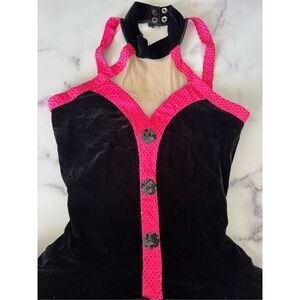 Dancewear girls mini halter top black hot pink velvet sequin dress MA Designs fo